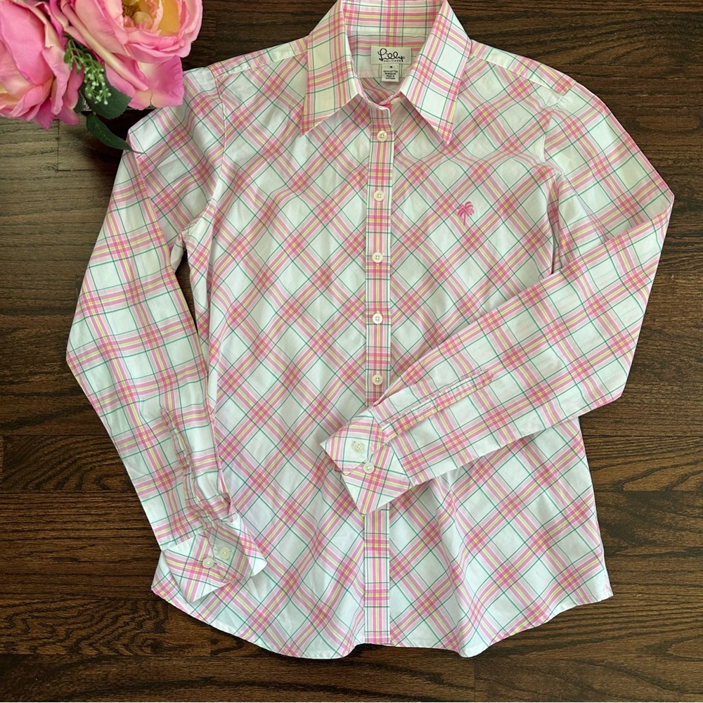 Vintage Lilly Pulitzer plaid button down shirt, size 4